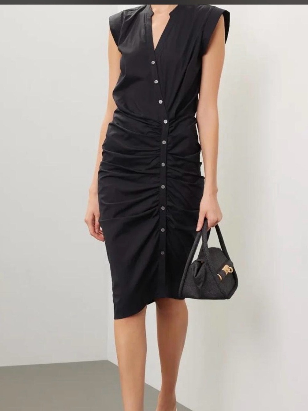 Veronica Beard black ruched shirtdress